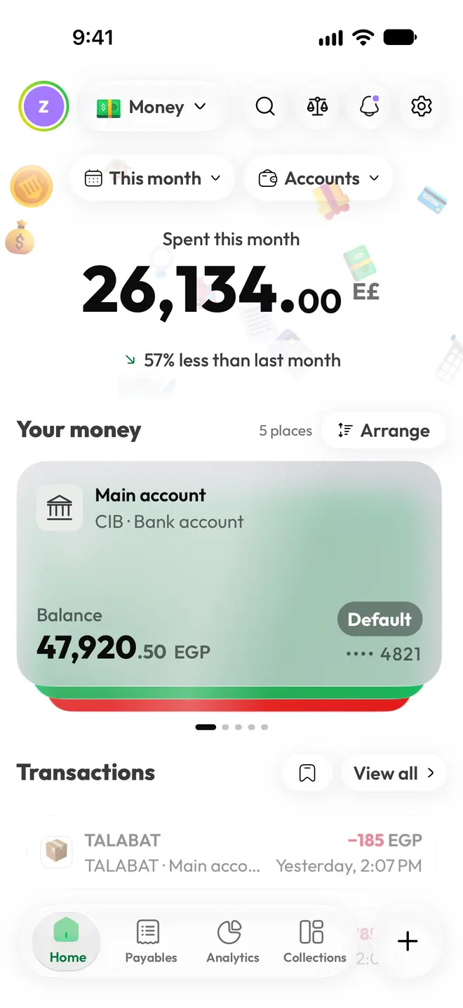 Much of Money home: spent this month and your accounts